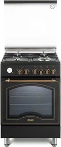 Cuisinière à Gaz De'Longhi 60 cm, Four Électrique Multifonction, 4 Brûleurs, Noir