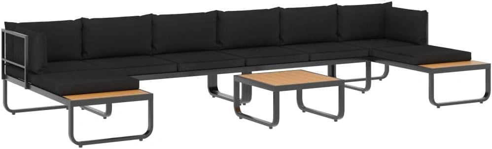Ensemble de Canapé de Jardin Modulable 5 Pièces avec Coussins, Aluminium et WPC, Gris Foncé/Marron