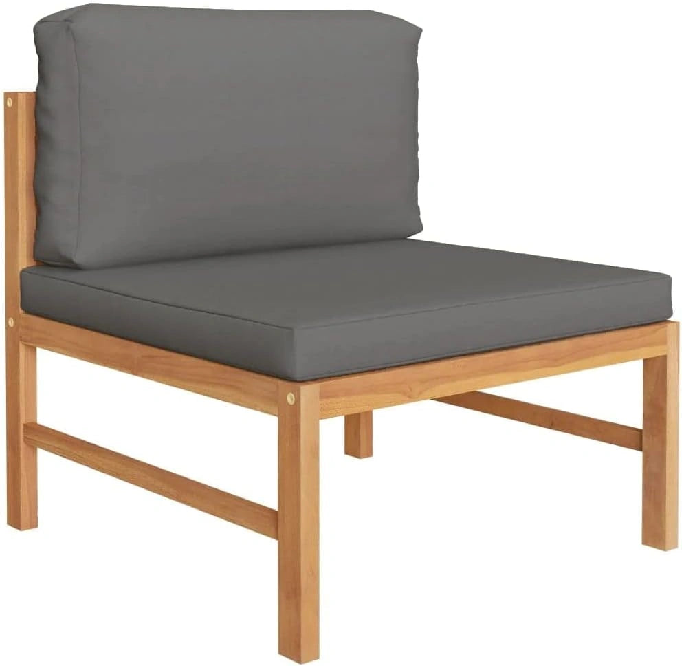 Ensemble de Salon de Jardin en Teck Massif avec Coussins Gris Foncé - 3 Pièces