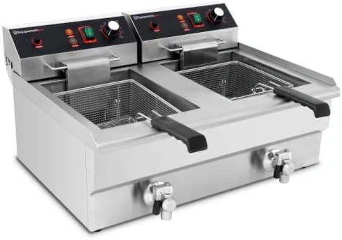 Friteuse Inox Double 20L avec Robinet – Idéale pour Cuisine Professionnelle