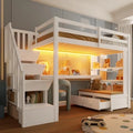 Lit mezzanine multifonctionnel pour enfants 90x200 cm avec bureau et rangements intégrés, blanc