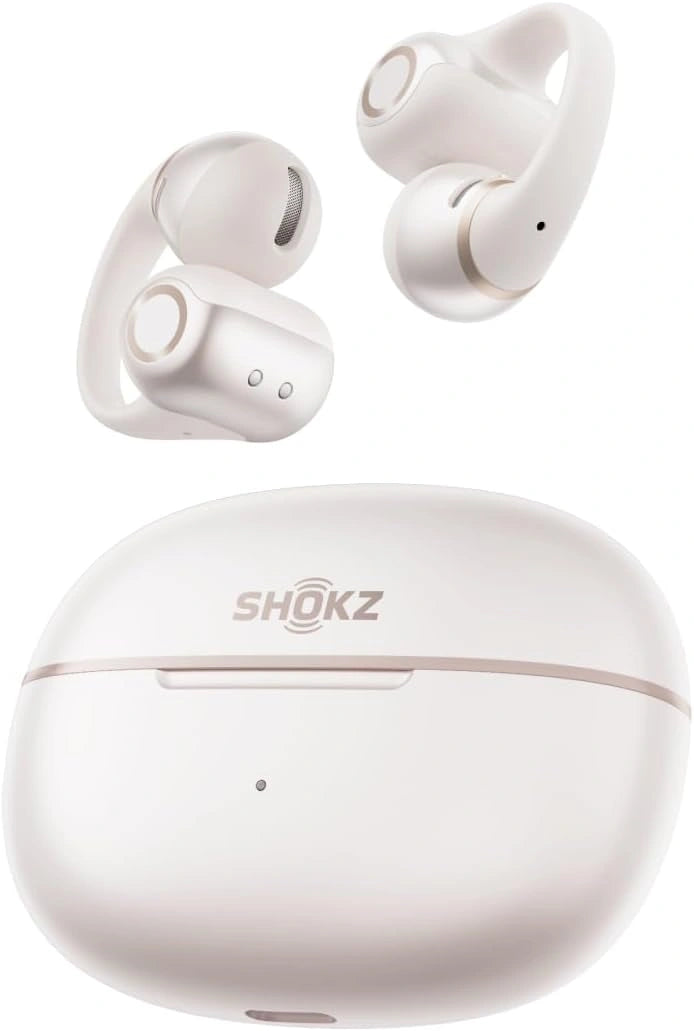 SHOKZ OpenDots 2 Écouteurs Libres, Bluetooth 6.1, Audio Dolby, 40h Autonomie, Appels Anti-Bruit IA, IP57, Charge Rapide Sans Fil, Blanc