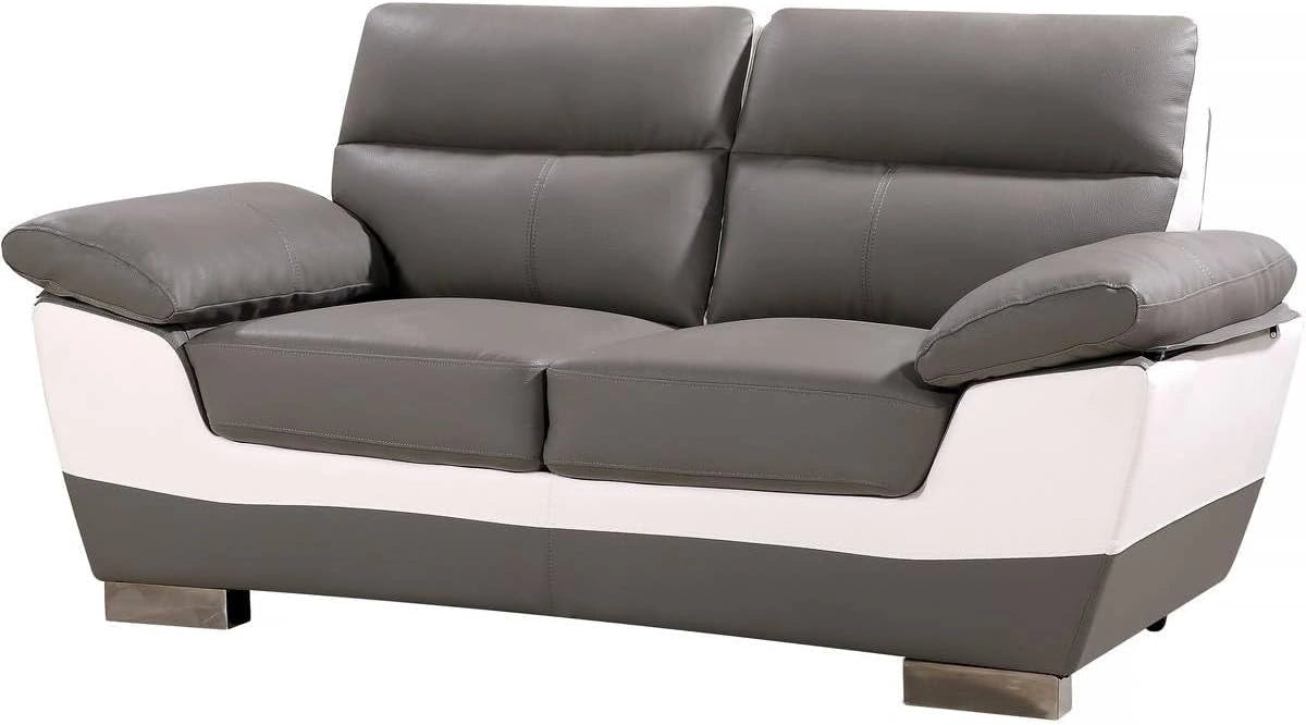 Sofa Fixe 2 Places en Cuir Synthétique et PVC, Dimensions 169x88x90 cm, Gris/Blanc