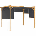 Pergola Effet Bois avec Toit R¨¦tractable et Stores Gris