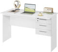 Bureau Moderne avec Rangement, 3 Tiroirs, 120x60x75 cm, Bois Blanc