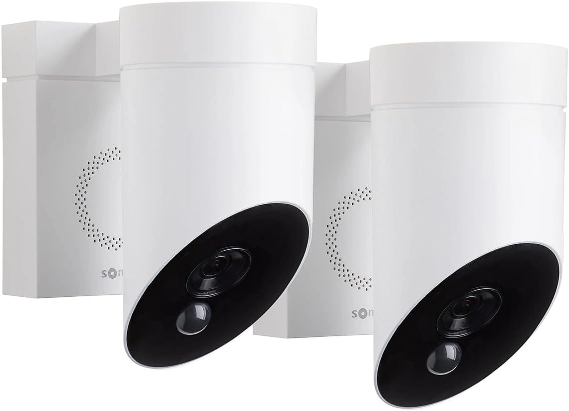 Pack de 2 Caméras Extérieures Somfy Blanches avec Détection de Mouvement et Sirène 110 dB, Compatible Luminaire, Full HD 1080p