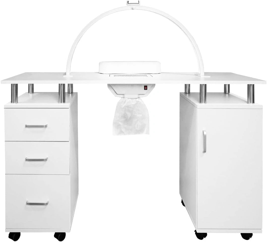Table de Manucure avec Lampe LED Intégrée, Aspirateur Puissant et Repose-Mains Confortable, Tiroirs Pratiques, 3 Modes Lumineux, Idéale pour Salon de Beauté [Support Téléphone Inclus]