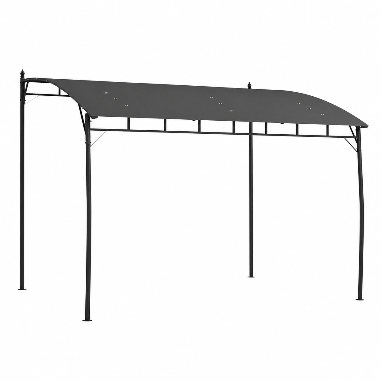 Pergola m¨¦tallique avec toit en polyester et drainage int¨¦gr¨¦, 400 x 296 x 200/262 cm, gris fonc¨¦
