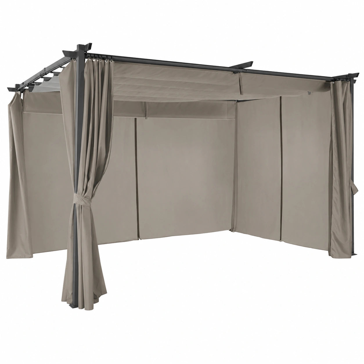 Pergola avec Toit R¨¦tractable et Rideaux Taupe 3x4 M