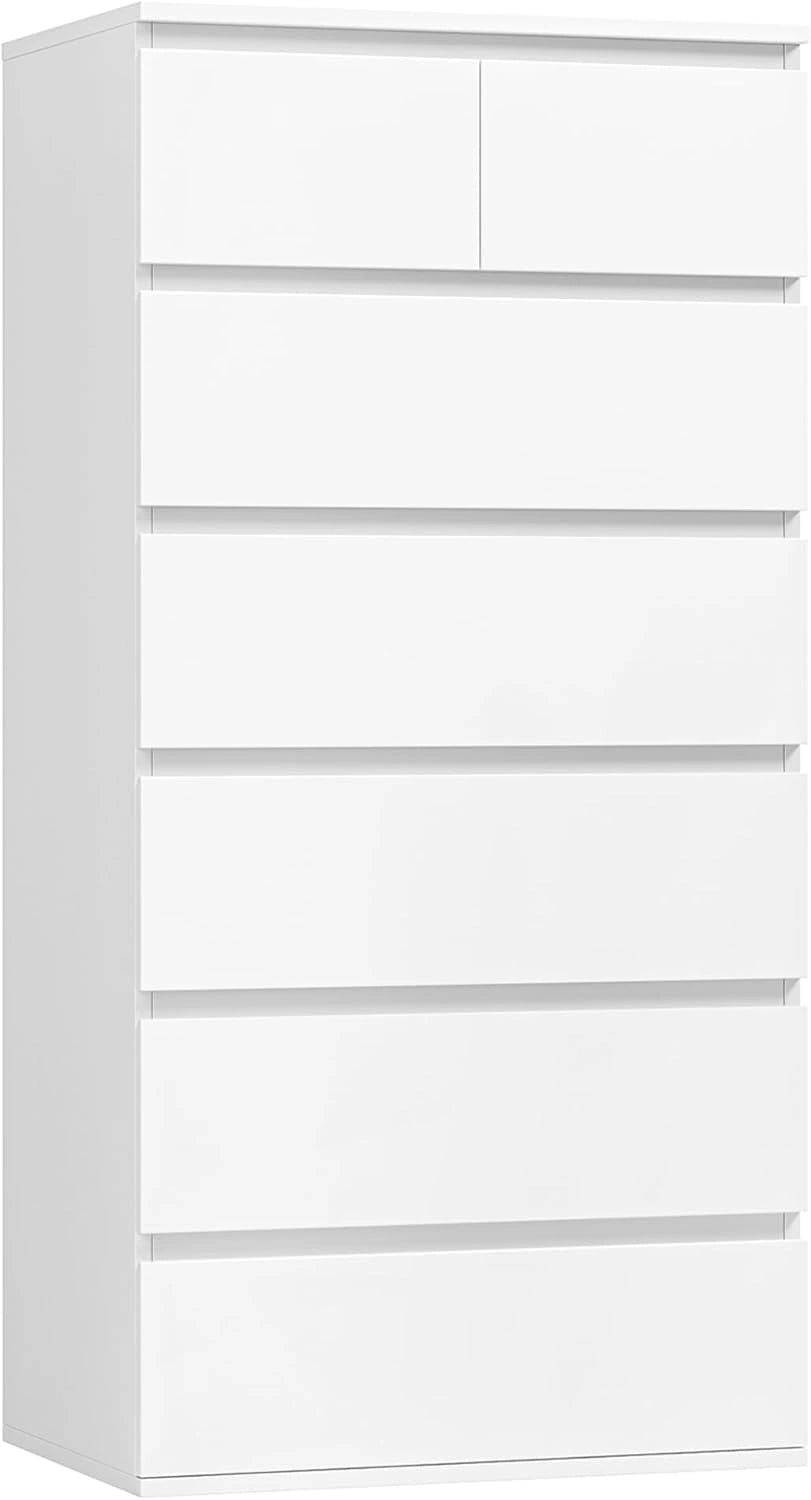FOREHILL Armoire 7 Tiroirs en Bois Blanc pour Chambre et Salon - 60x40x119cm