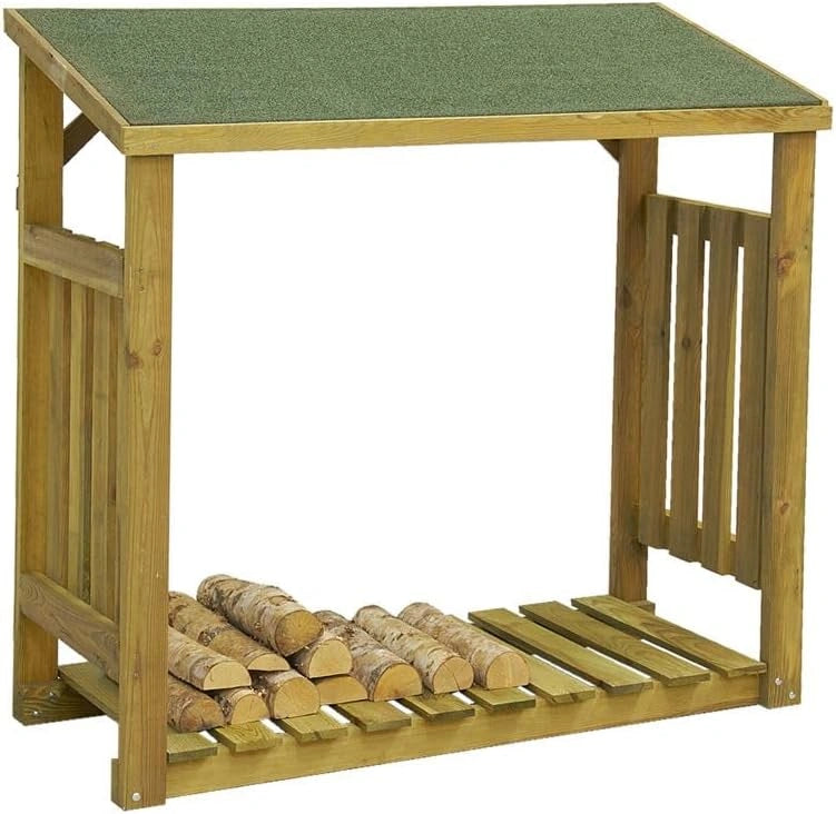 Aubri Gaspard - Abri à Bois en Pin Naturel avec Toit Asphalte - Résistant aux Intempéries - 130x63x130 cm - Capacité 1 Stère - Sol Surélevé - Facile à Assembler