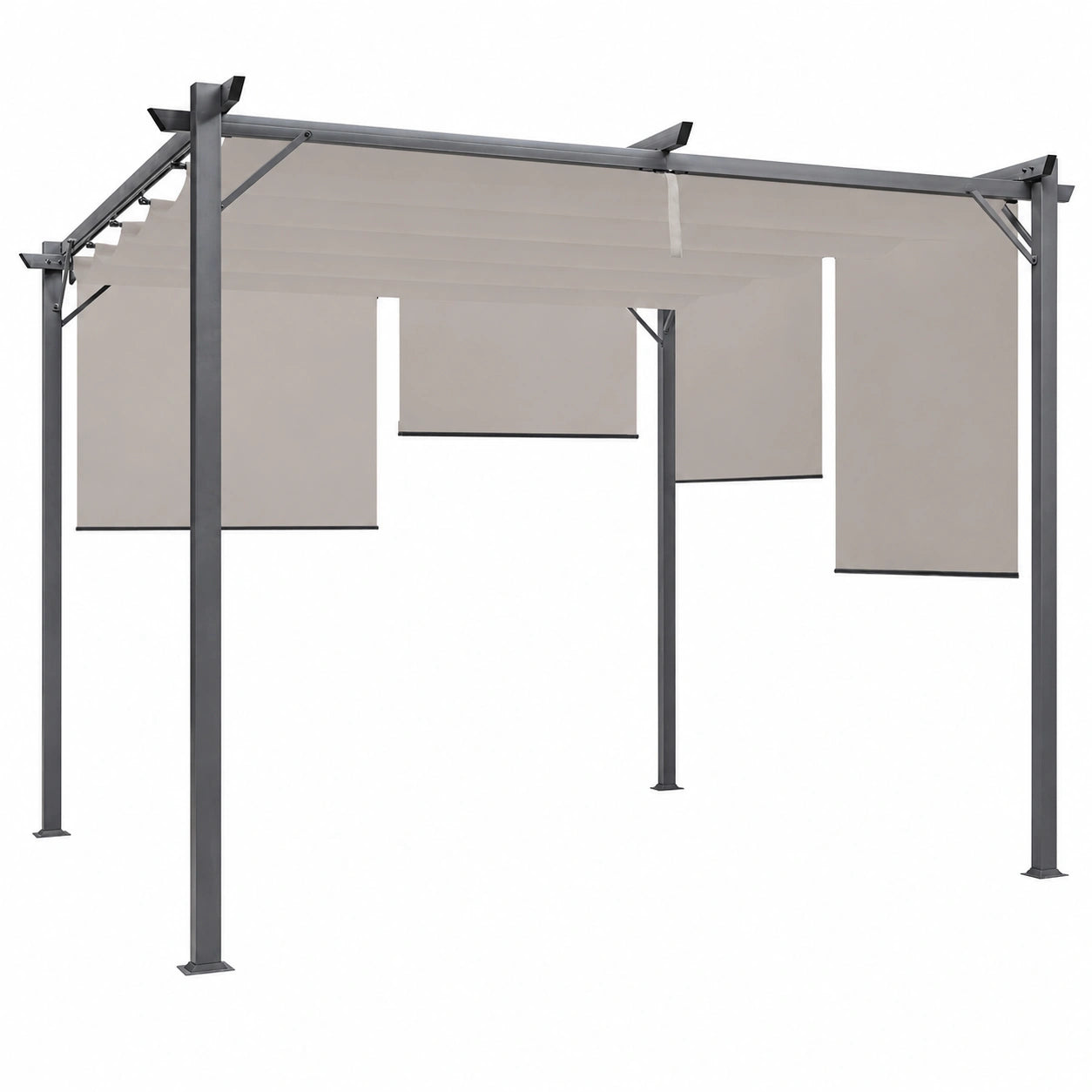 Pergola Extensible avec Toit R¨¦tractable 3x4m et Stores Taupe