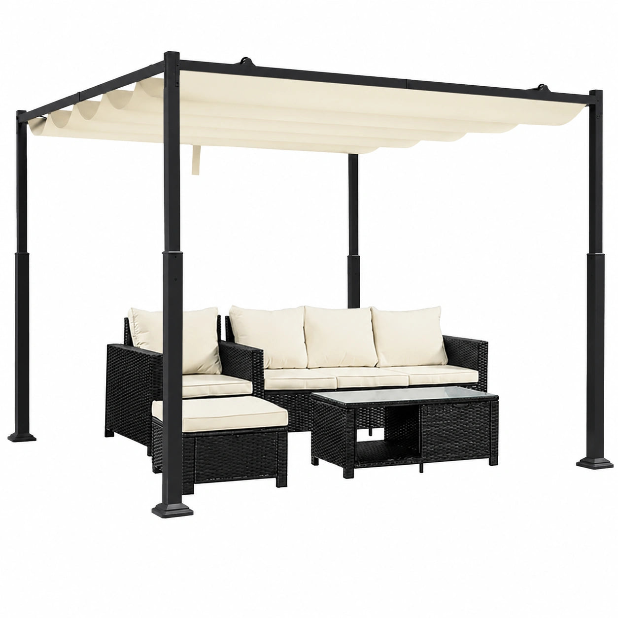 Pergola R¨¦tractable 3x3m pour Jardin et Terrasse, Protection Solaire, Structure M¨¦tal et Toile Polyester