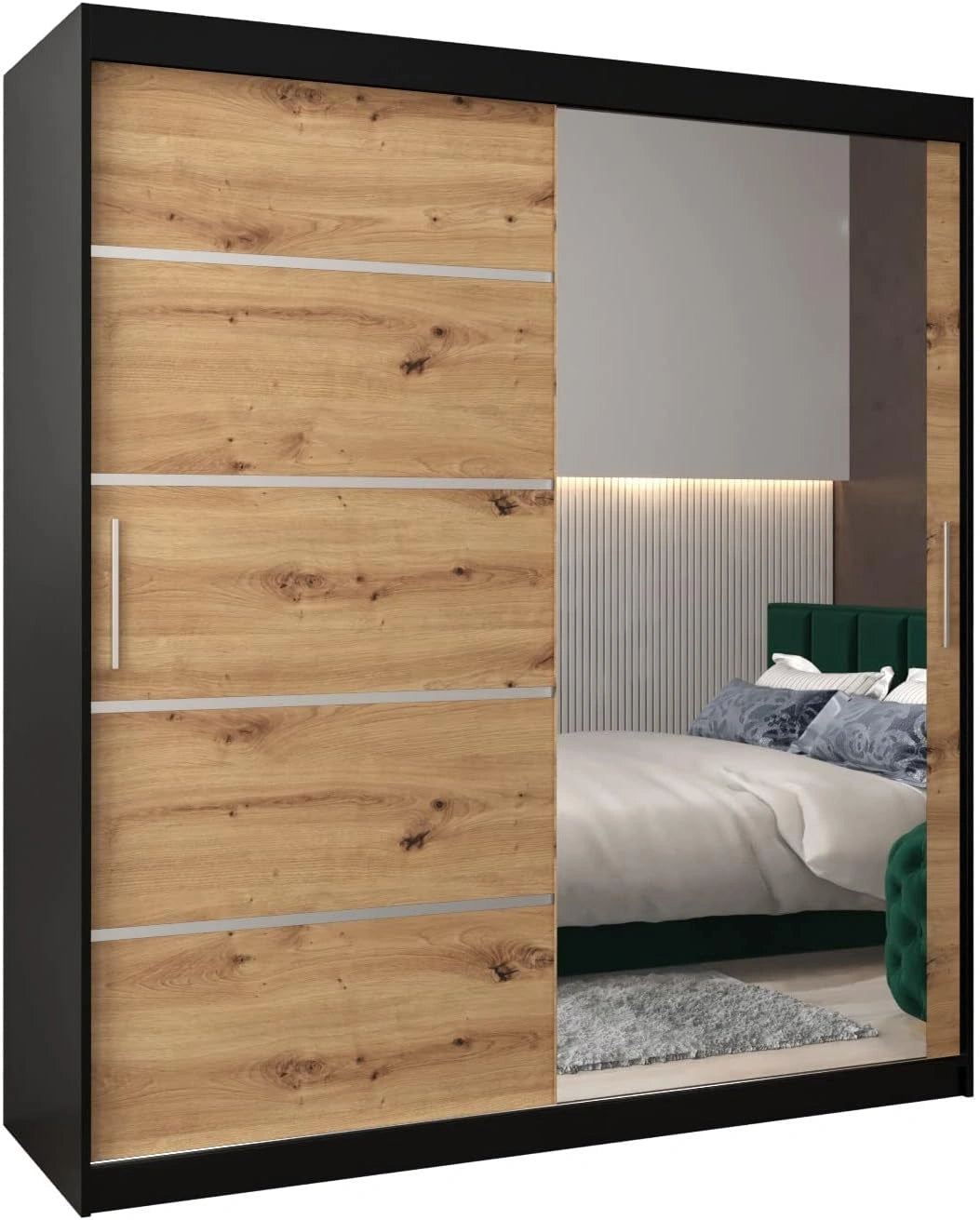 Armoire à Portes Coulissantes avec Miroir pour Chambre Verona 2 - Dressing Adulte Élégant - Penderie et Rangement Vêtements