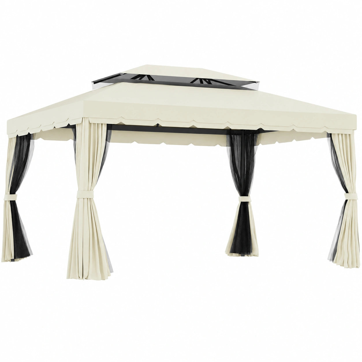 Pavillon de Jardin Double Toit 4 x 3 m avec Parois et Moustiquaires