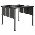Pergola d'ext¨¦rieur avec toiles coulissantes r¨¦glables, structure en acier noir, toile en polyester gris fonc¨¦