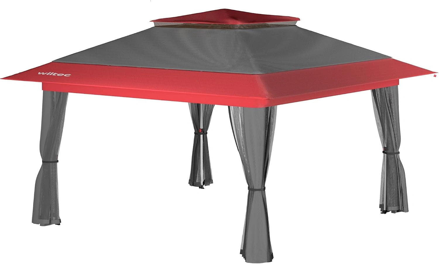 Tente de Réception Pliante 4x4m Gris Rouge avec Moustiquaire et Roulettes