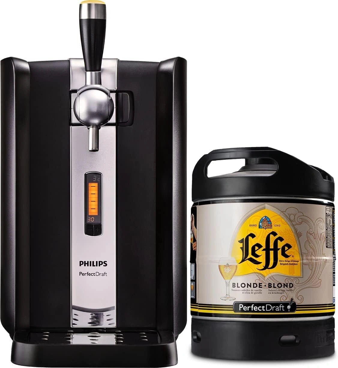 Machine à Bière PerfectDraft avec Fût Leffe Blonde 6L - Tireuse à Bière Domestique - Refroidissement Rapide 3°C - Fraîcheur 30 Jours - Écran LED Température - Cadeau Idéal pour Amateurs de Bière