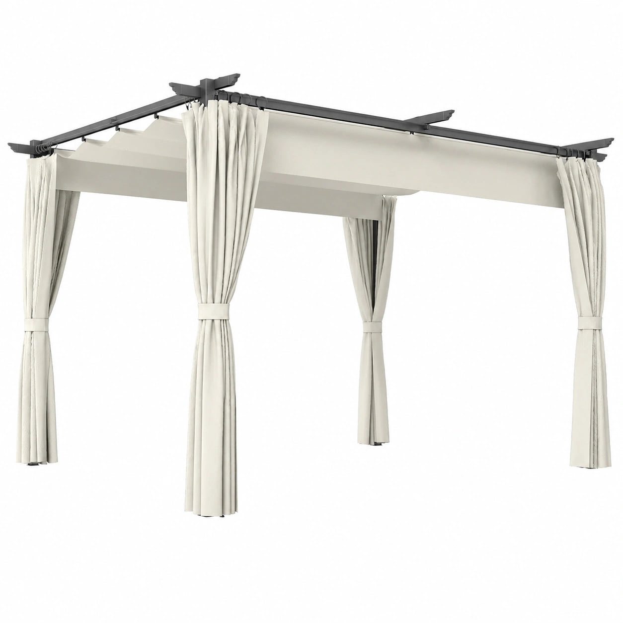 Pergola Ext¨¦rieure 4x3m avec Auvent R¨¦tractable et Rideaux, Protection UPF30+