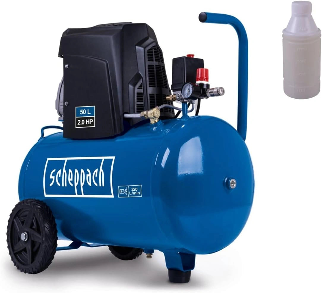 Compresseur d'air 1500W Scheppach HC65, 50L, 220 L/min, 10 bar, Manomètre intégré