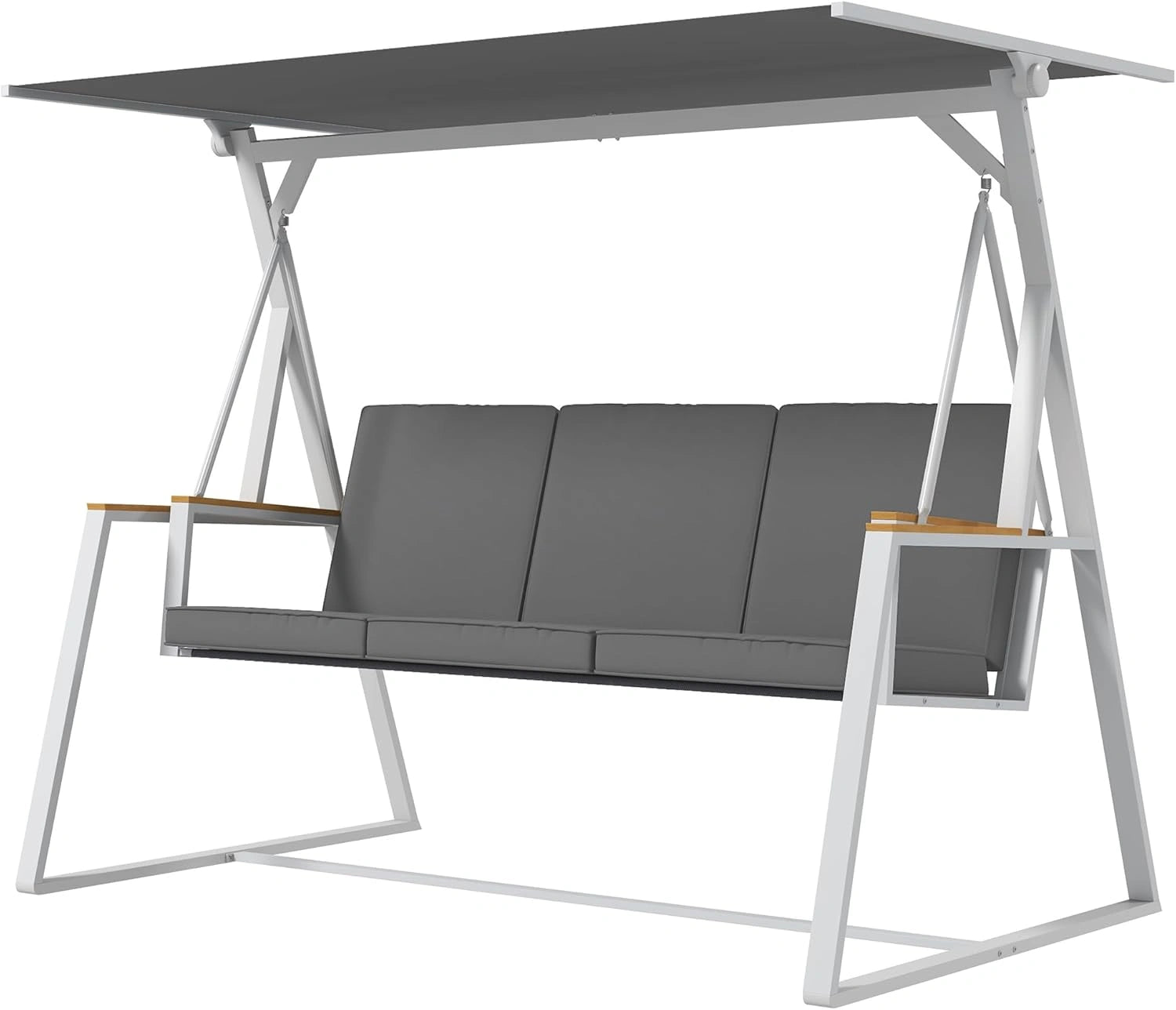 Balancelle de Jardin 3 Places Ajustable avec Matelas, Cadre en Acier, 205 x 130 x 175 cm, Gris