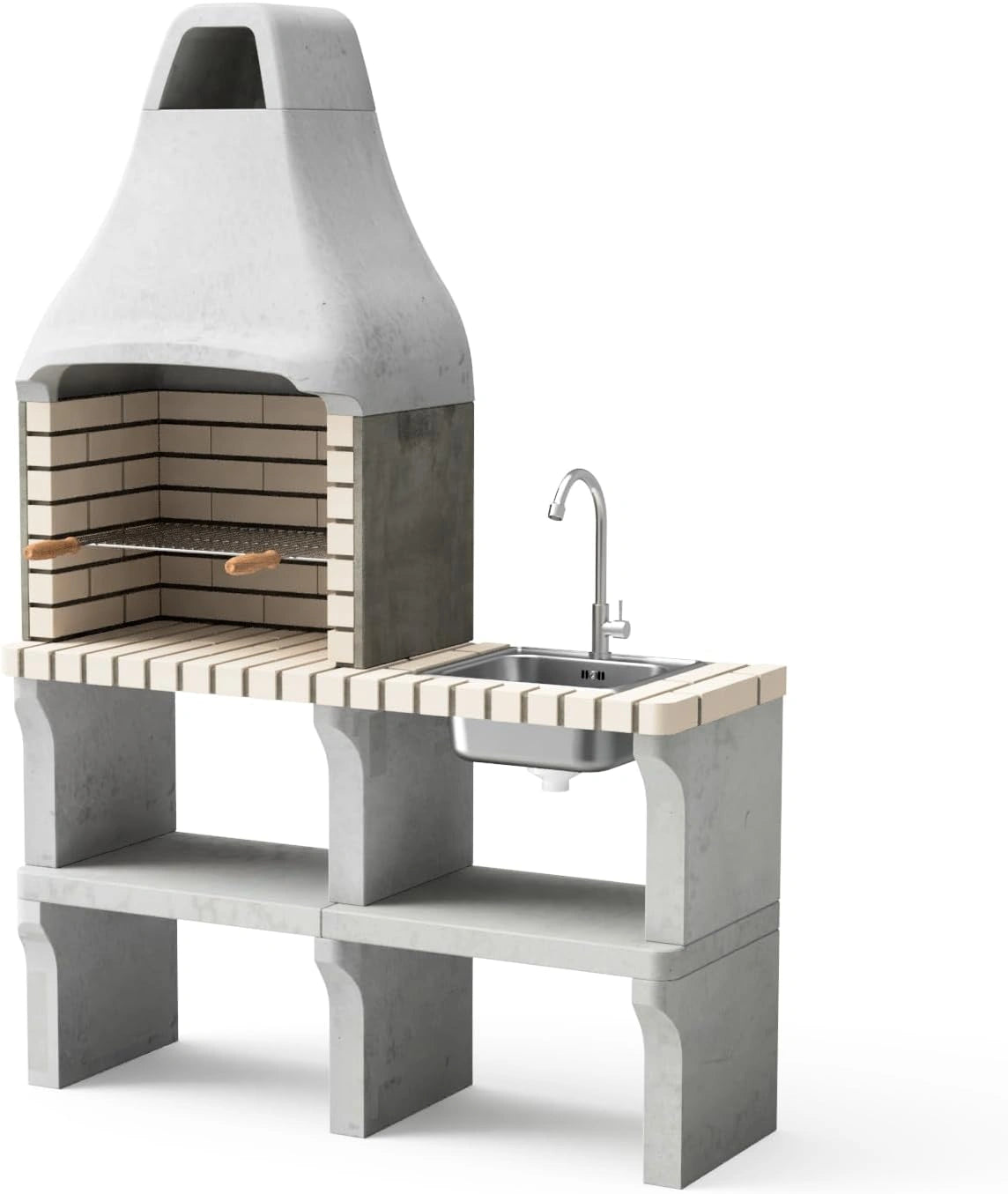 Grill Extérieur en Béton Réfractaire New Iberia Plus XL avec Évier et Support - Gris Beige
