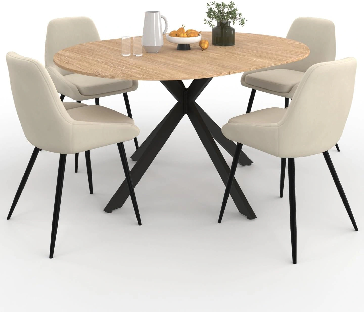Ensemble Salle à Manger Extensible Alix avec Chaises Velours Beige