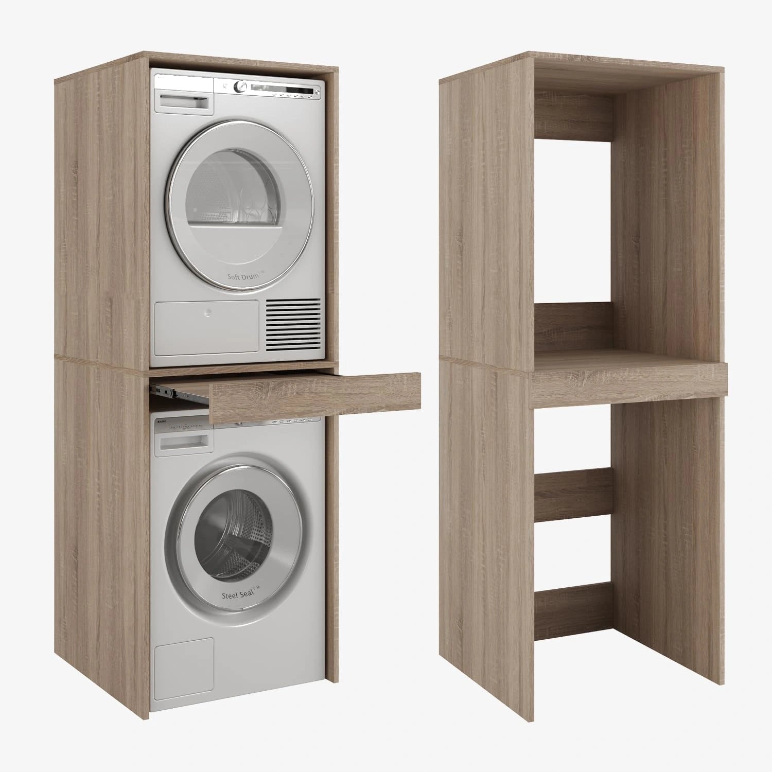 PLATAN ROOM Armoire multifonction avec étagère coulissante pour lave-linge et sèche-linge, chêne Sonoma, 187x65x66 cm