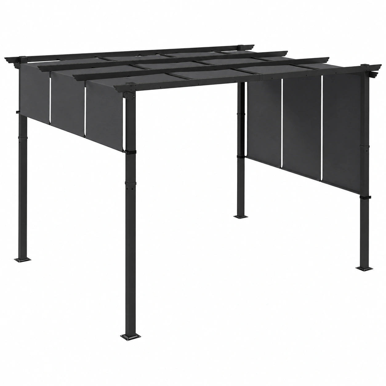 Pergola en Acier Noir avec Toiles Coulissantes