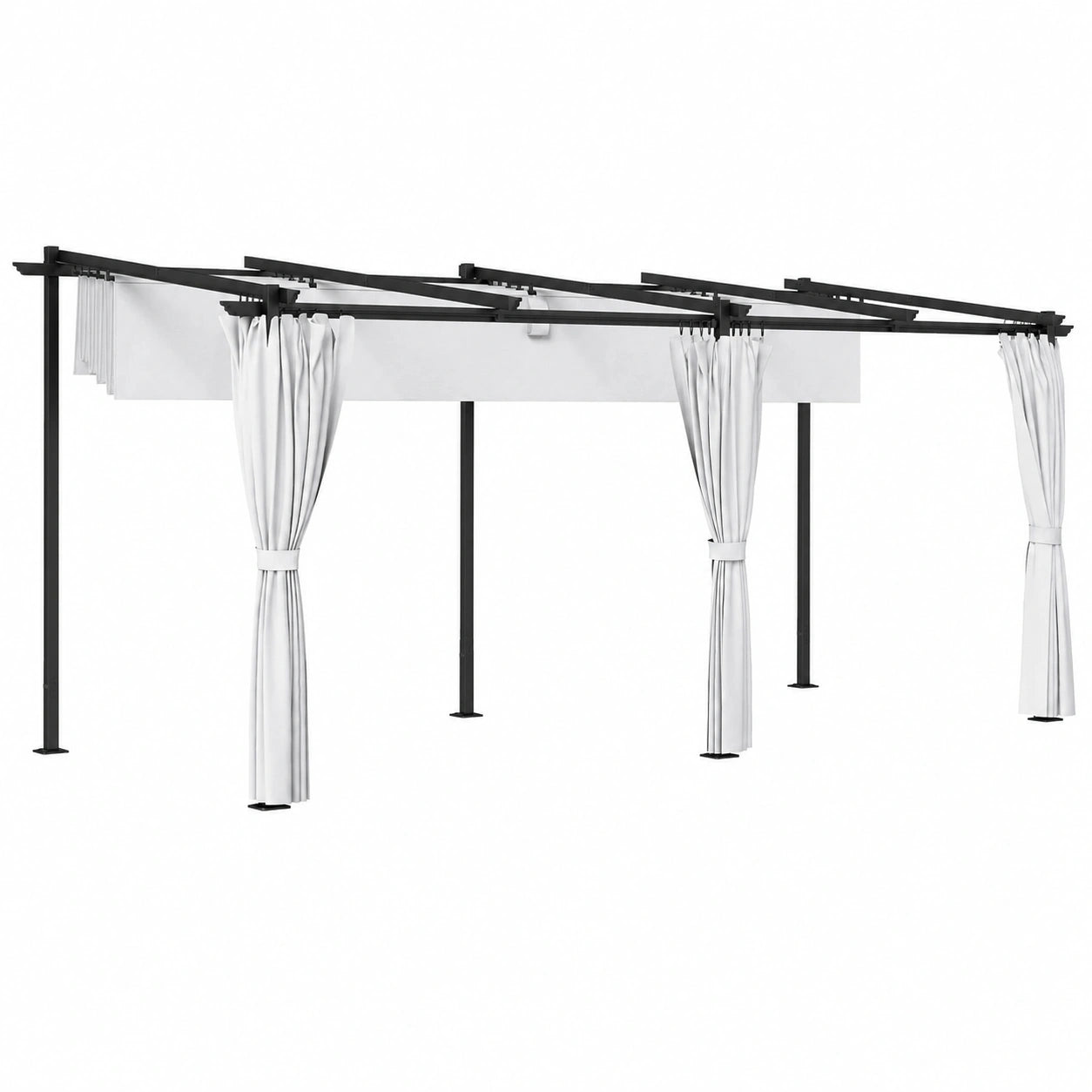 Grande tonnelle de jardin r¨¦tractable avec rideaux et protection solaire