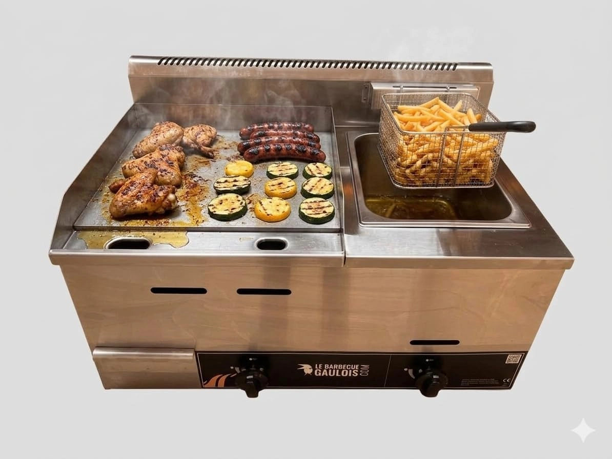 Plancher à Gaz 9400W avec Friteuse en Acier Inoxydable, Compatible Butane et Propane