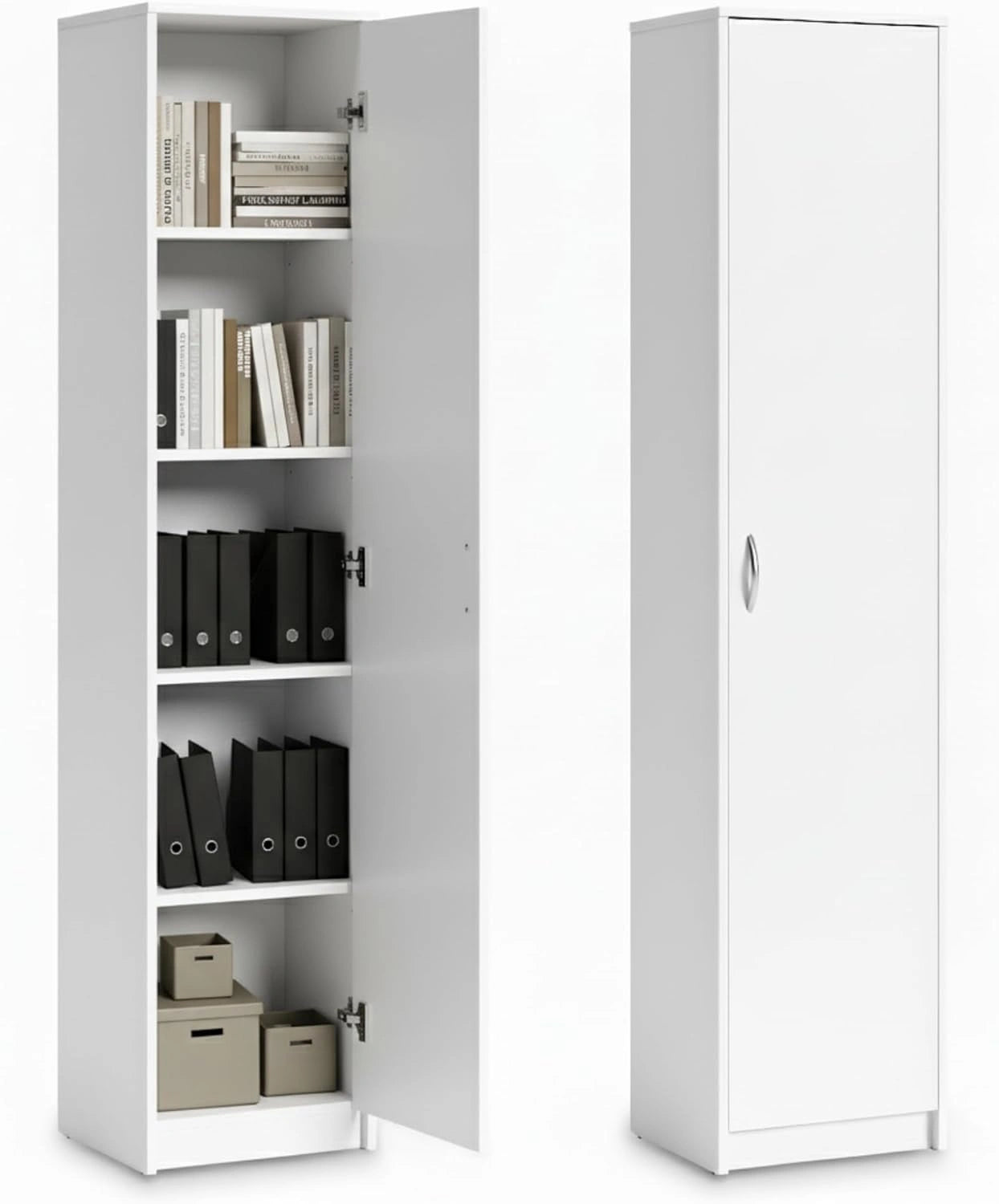 Bibliothèque de Rangement Polyvalente, Armoire Étagère 4 Niveaux, 40 x 35 x 180 cm, pour Maison et Bureau, Couleur Blanche