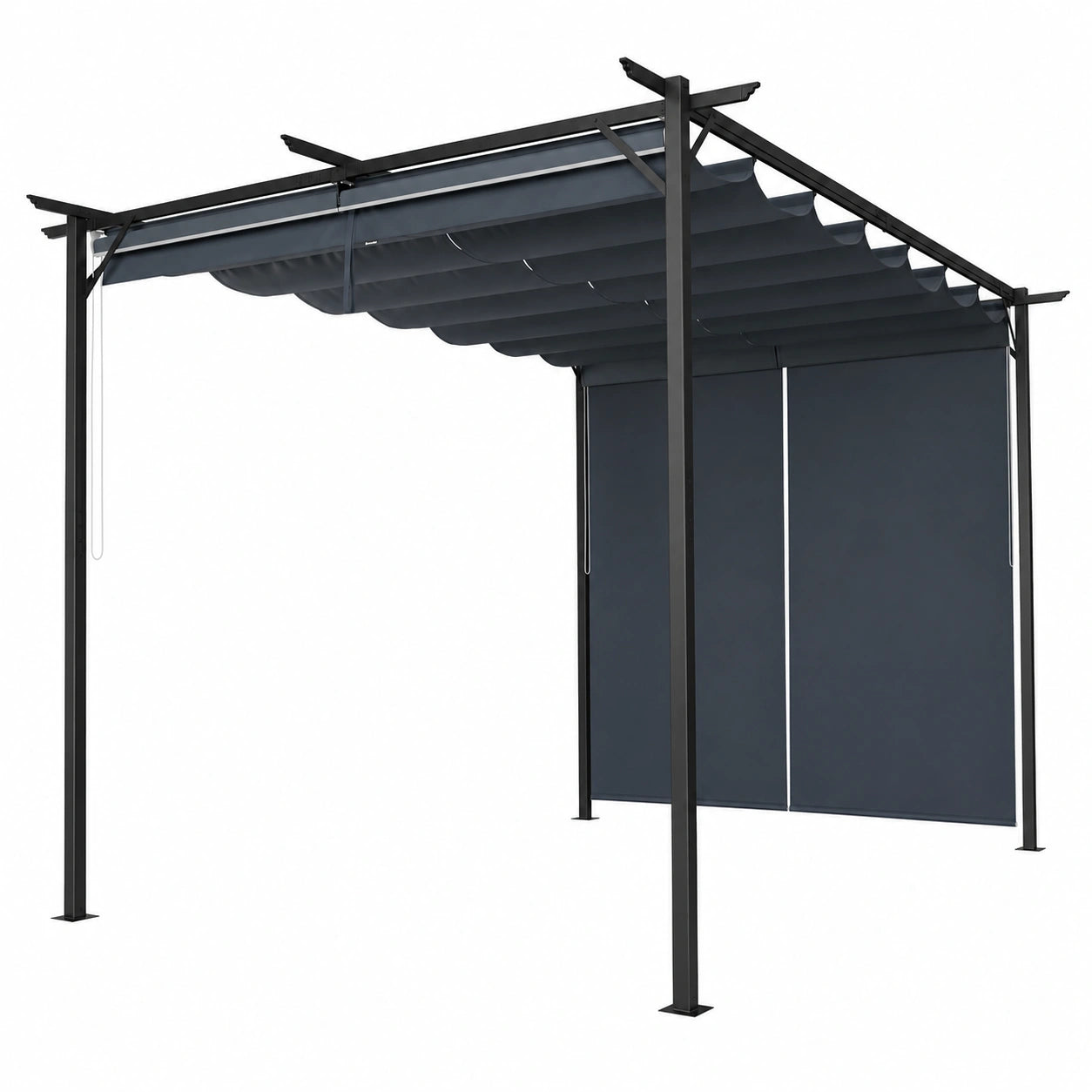 Pergola de Jardin 3x4 m, Protection Solaire en Polyester avec Stores Lat¨¦raux