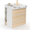 Table à Langer Évolutive Ambre avec Commode 3 Tiroirs et Étagères Amovibles - Finition Hêtre et Blanc