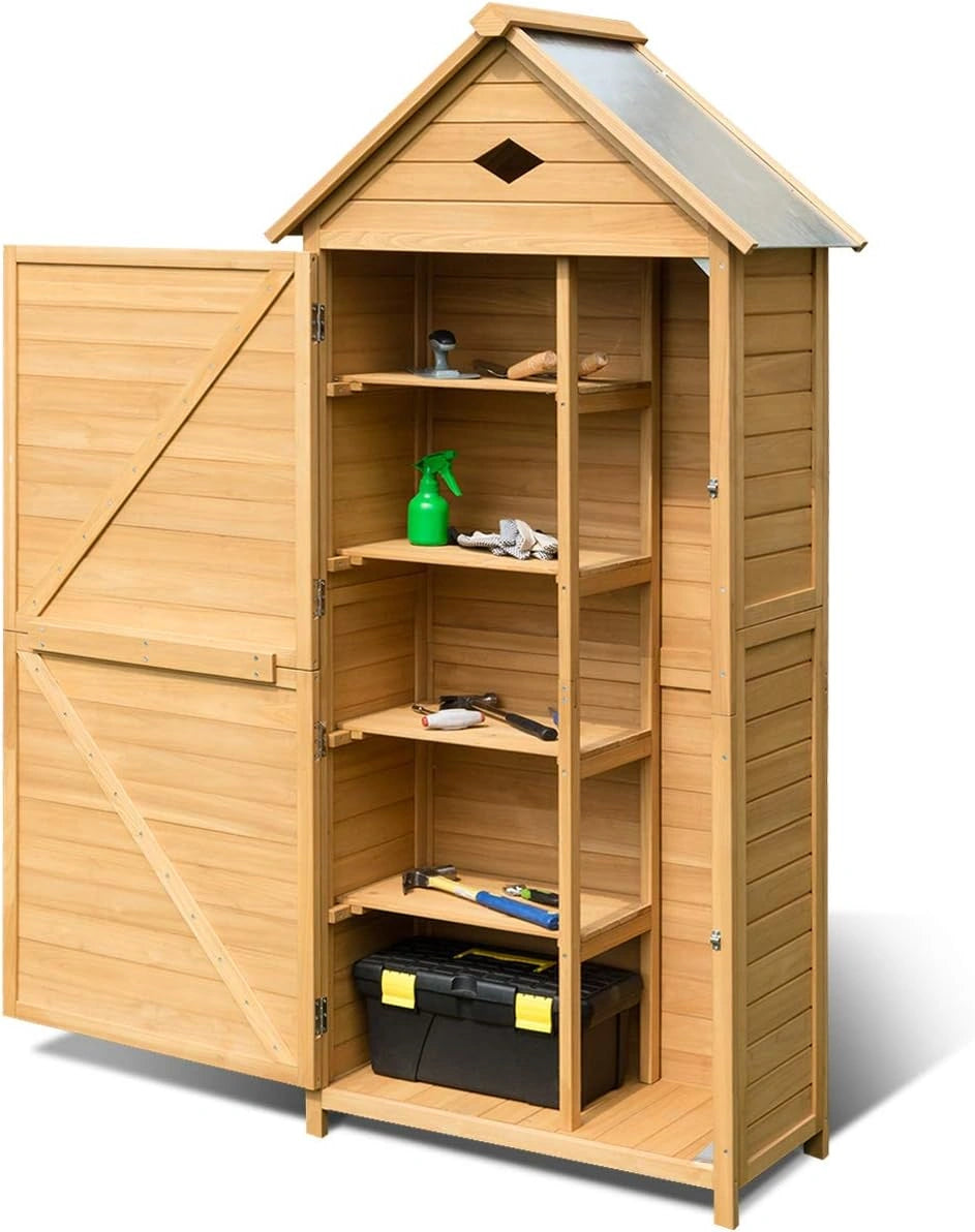 COSTWAY Armoire de Rangement Extérieure en Bois avec Toit Incliné, 4 Étagères et Ventilation