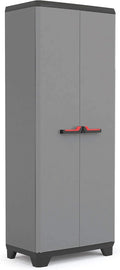 Armoire de Rangement Multifonction en Résine - Étagères Réglables et Pieds Ajustables - Poignée Confortable - Pour Cuisine, Garage et Atelier - 68x39x173 cm - Gris/Noir/Rouge