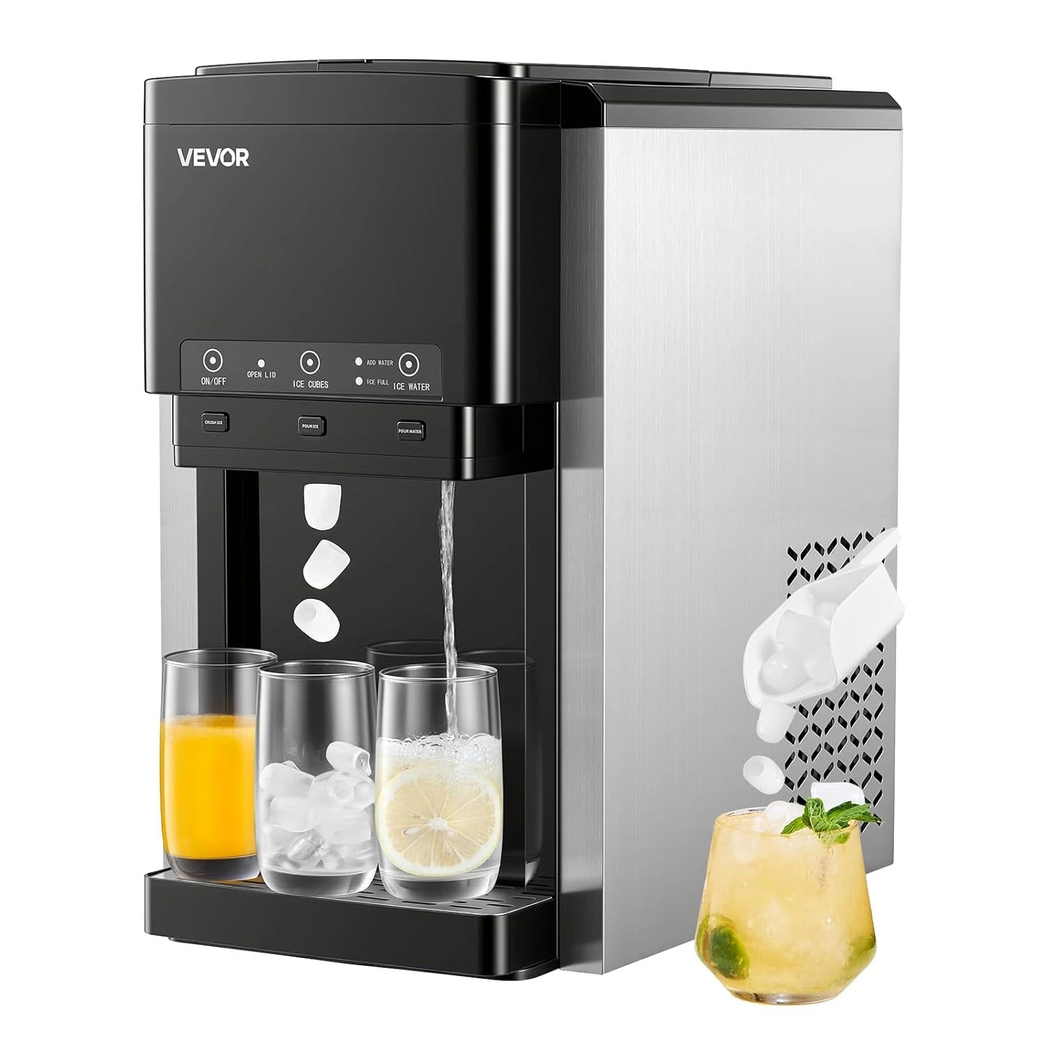 VEVOR Fontaine à Eau 3-en-1 avec Glaçons et Broyeur, Idéale pour Cuisine et Bureau, Production 16 kg/24h