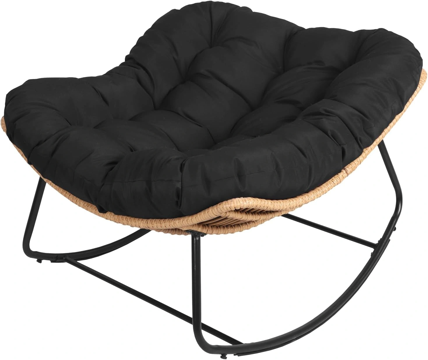 Fauteuil à Bascule en Rotin Synthétique Noir pour Jardin Extérieur - Confort et Élégance Imperméable