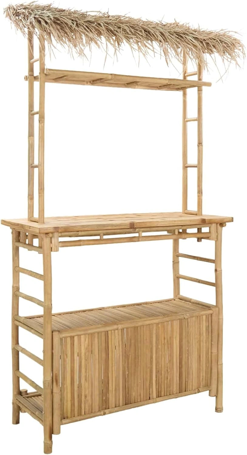 Table de Bar Extérieure en Bambou Naturel 110x50x209 cm pour Jardin