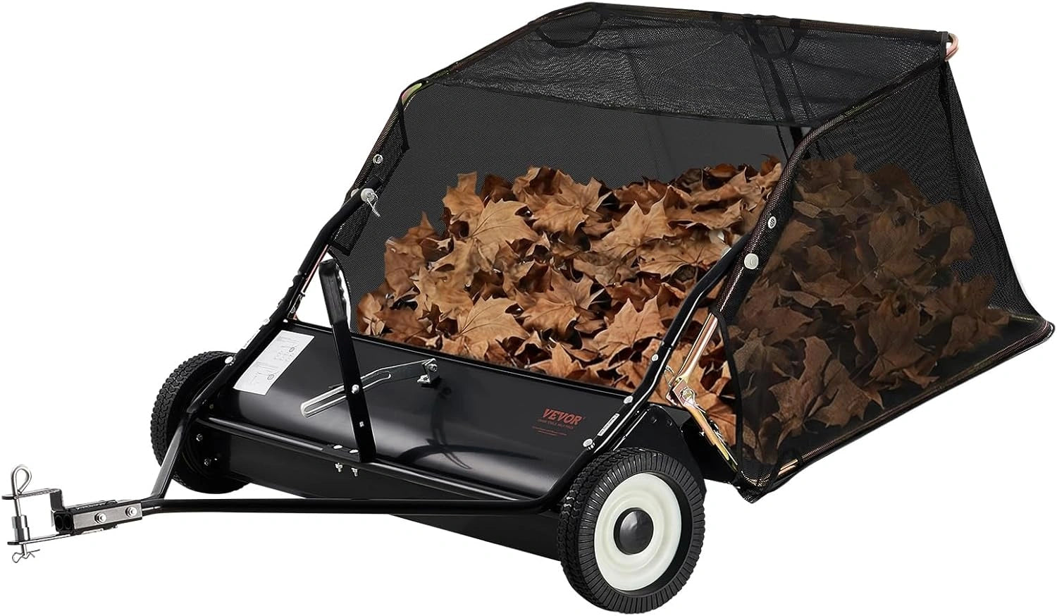 VEVOR Balayeuse à Gazon Traînée 400L, Balai Ramasseur Feuilles 106,6cm, Hauteur Réglable