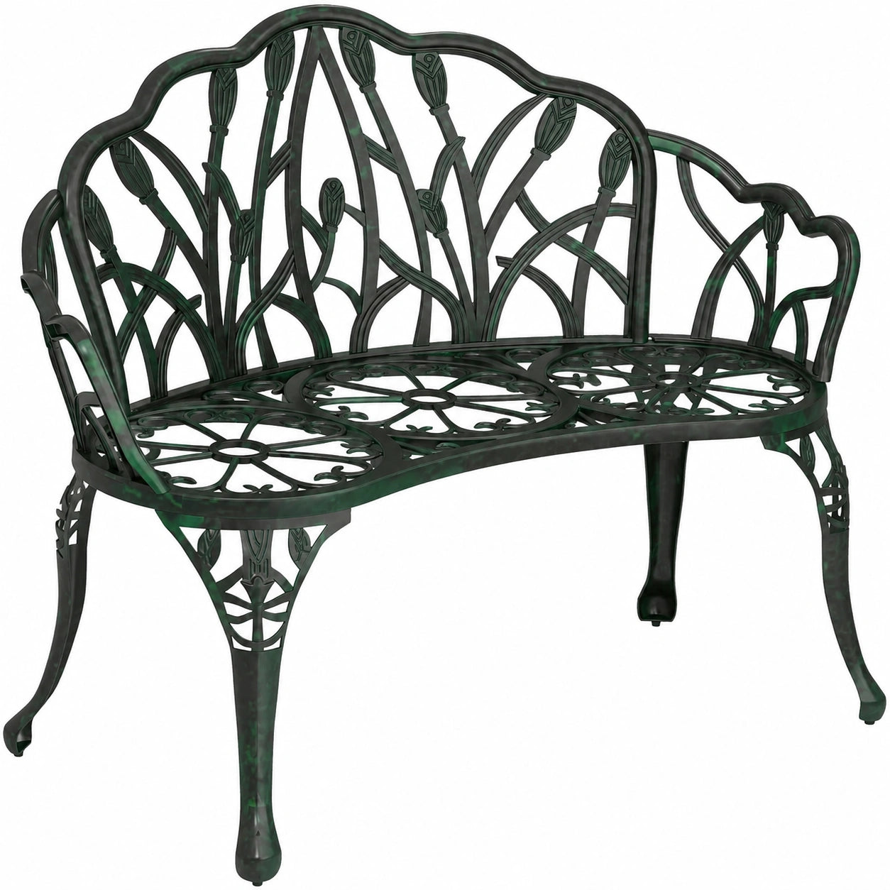Banc de Jardin en Aluminium, 2 Places avec Dossier et Accoudoirs, Antirouille