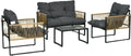 Ensemble de Mobilier de Jardin 4 Pièces - Canapé pour 2, Fauteuils et Table en Résine Tressée avec Verre Trempé - Gris