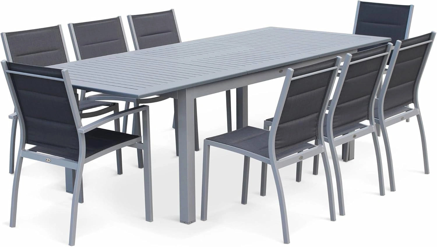 Table Extensible de Jardin Aluminium avec 8 Chaises, Gris - Modèle Chicago