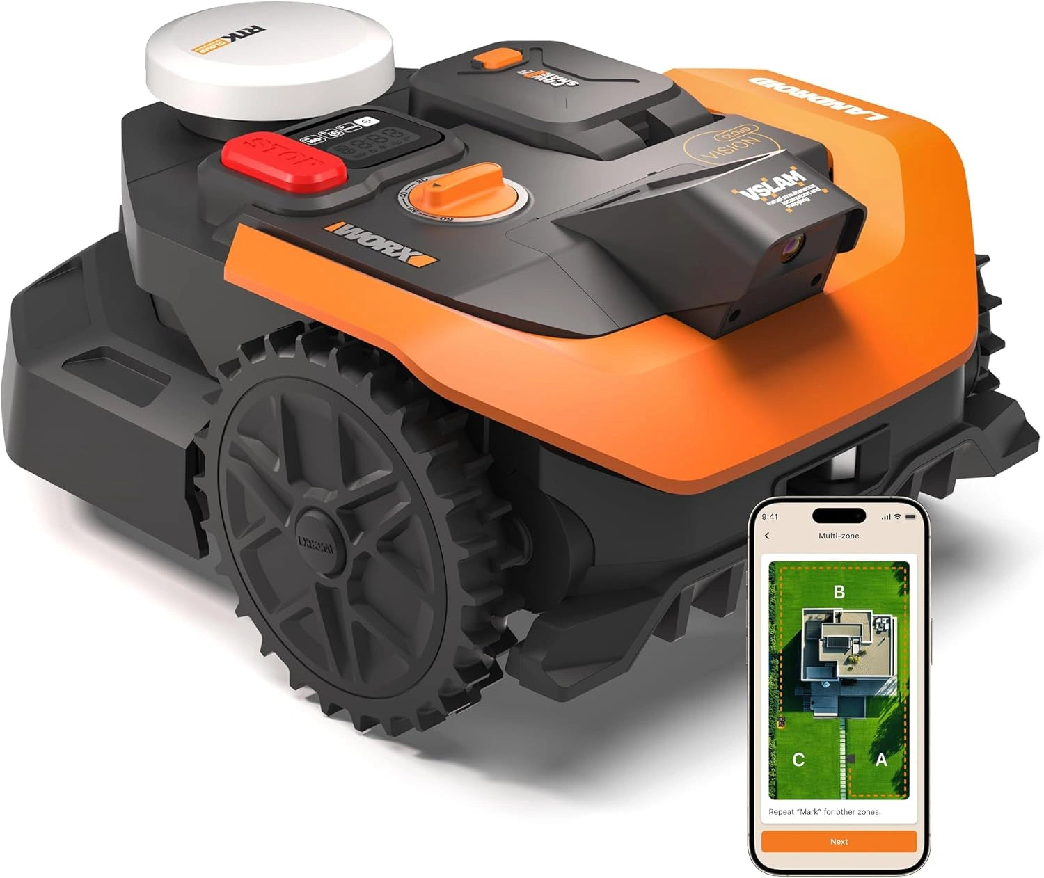 Robot Tondeuse 2WD WORX Vision Cloud WR305E, Gestion Automatique, 500 m², Évitement AI