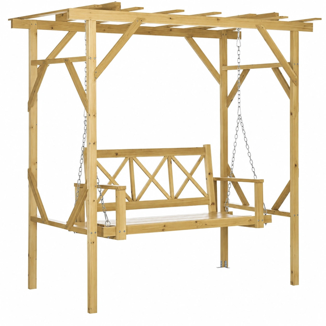 Balan?oire de jardin 2 places avec pergola, r¨¦sistante aux intemp¨¦ries