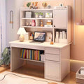 Bureau Informatique Moderne avec Rangement et Armoire - Bois Blanc 120x45x165cm