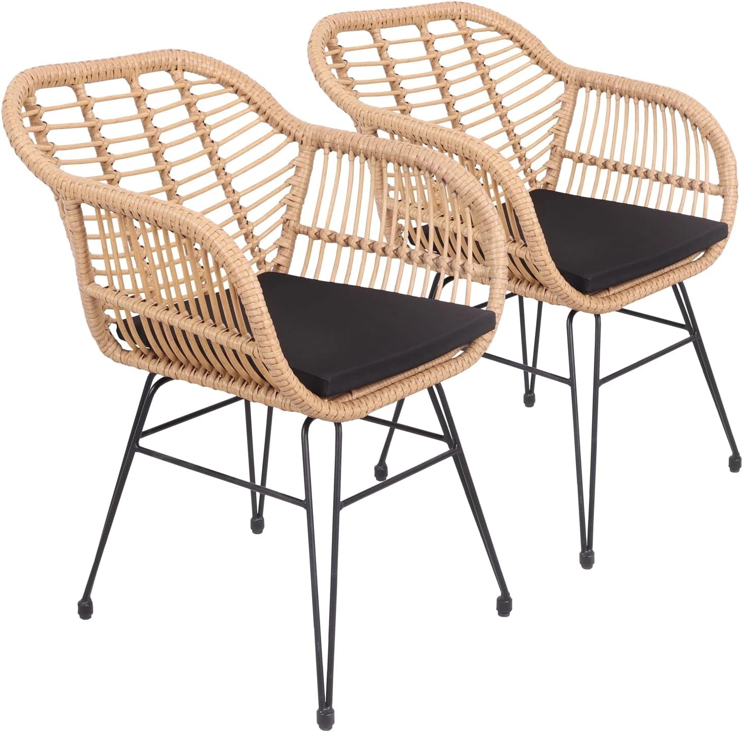 Ensemble de 2 Fauteuils en Rotin Synthétique Cinta avec Coussins, Résistants aux UV et à l'Eau