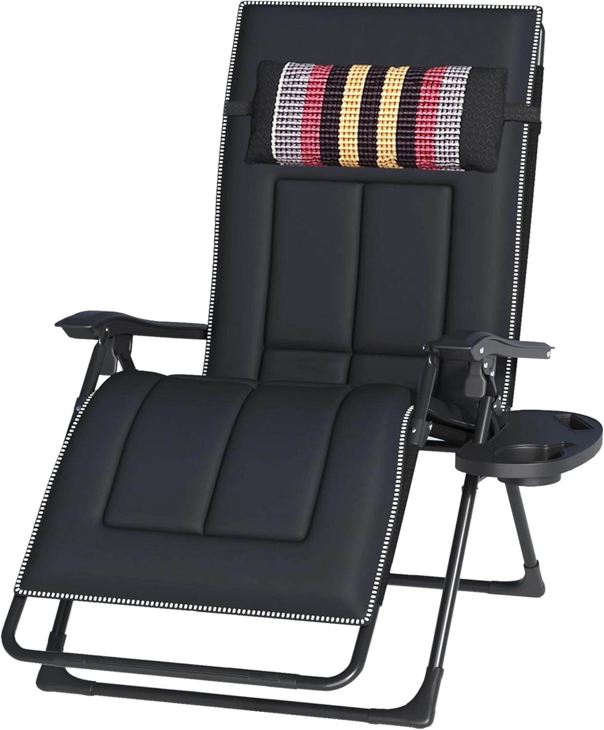 Transat de Jardin Pliable avec Coussin et Porte-Gobelet, Fauteuil Relax Inclinable pour Terrasse Noir