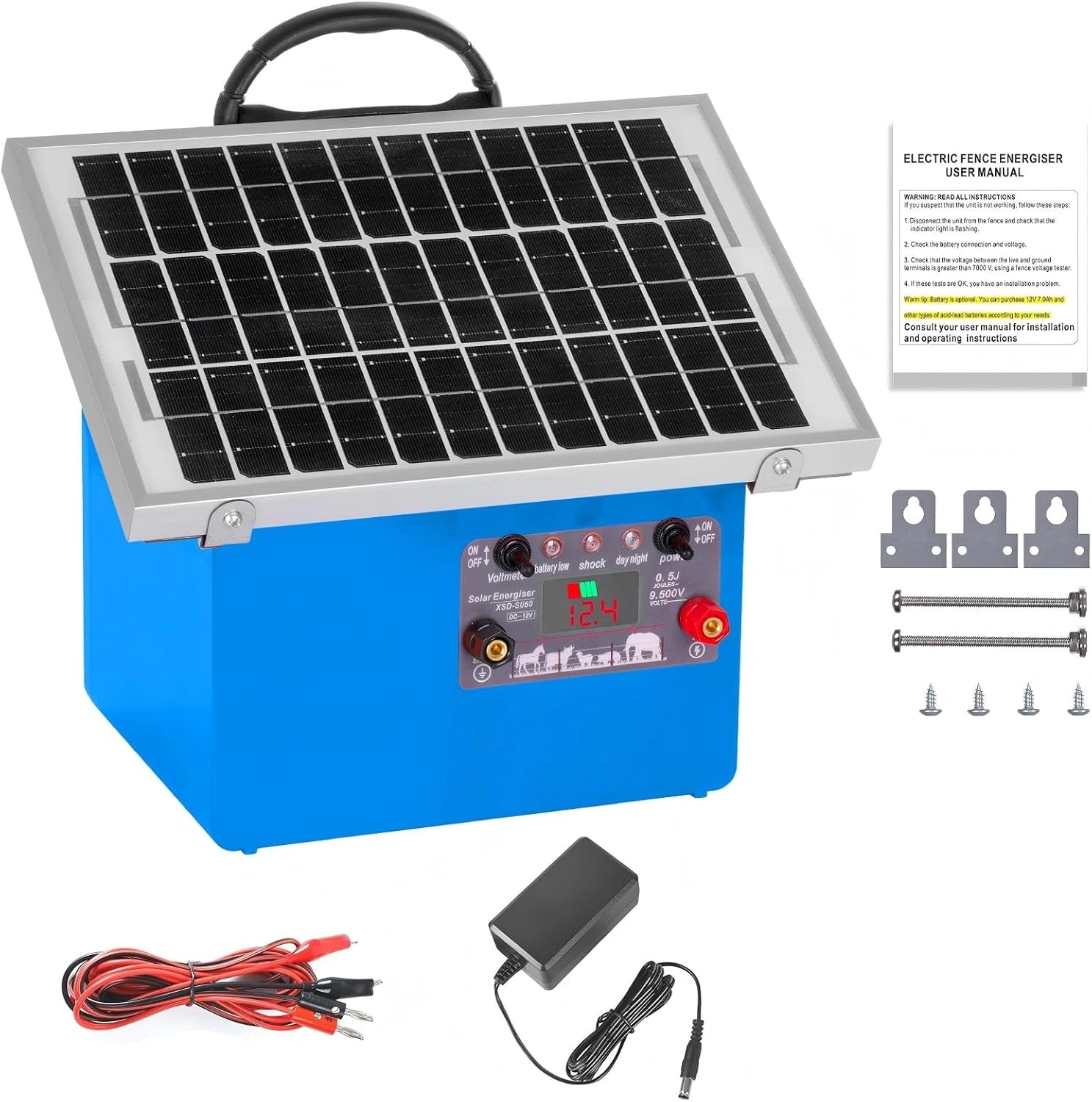 Clôture Électrique Solaire 12V 32KM, 7.5W Panneau et Batterie 7Ah, pour Animaux et Jardins