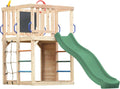 Aire de Jeux en Bois pour Enfants avec Toboggan, Mur et Filet d'Escalade
